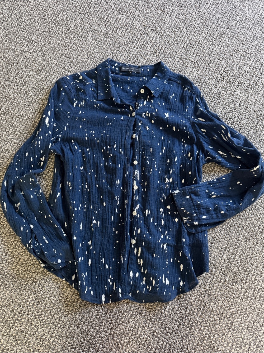 Generation Love Navy Button-Down Shirt with White Splatter